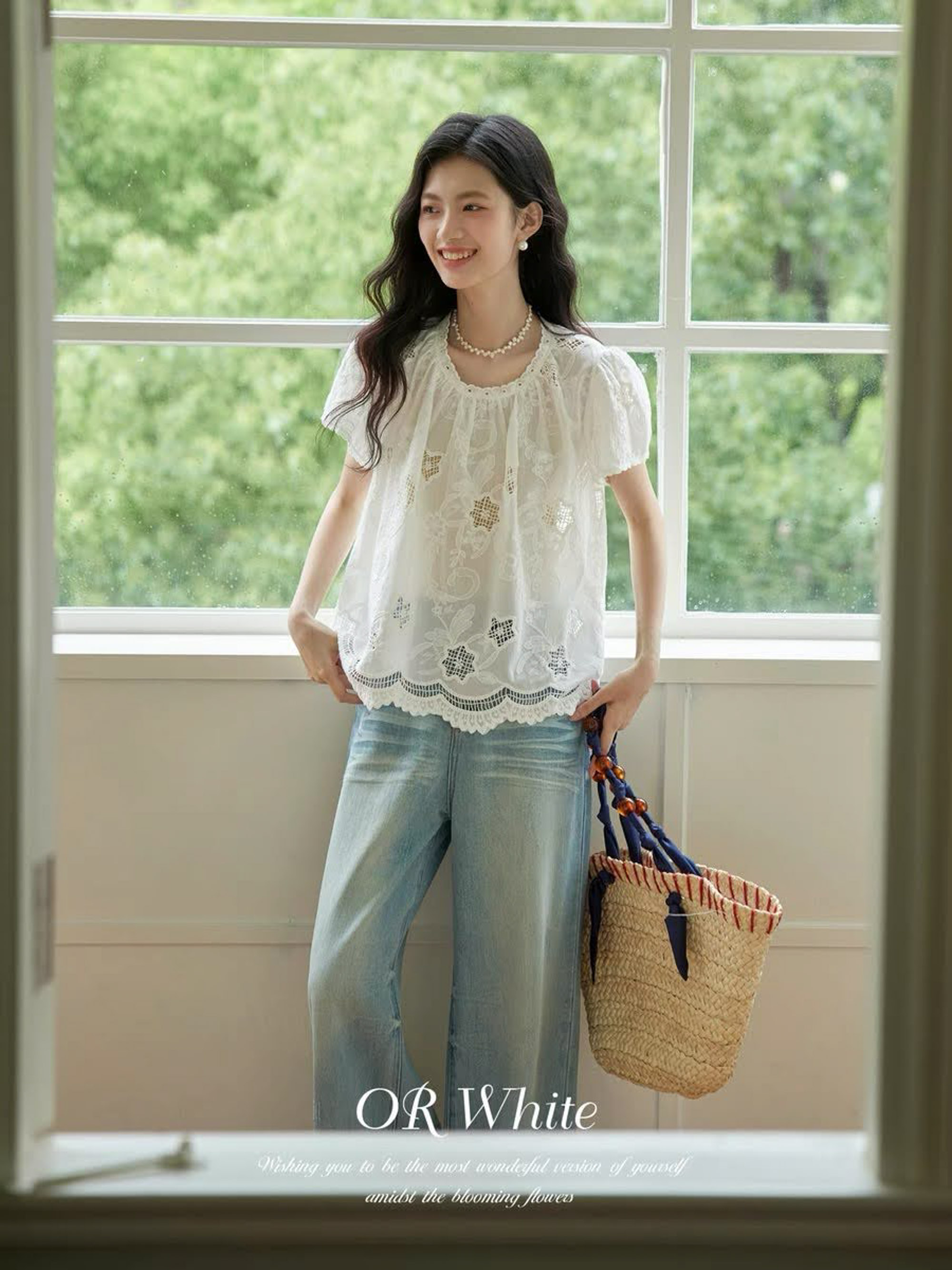 Áo sơ mi thô thêu cộc tay gấu lượn viền ren cổ_thumbnail_2