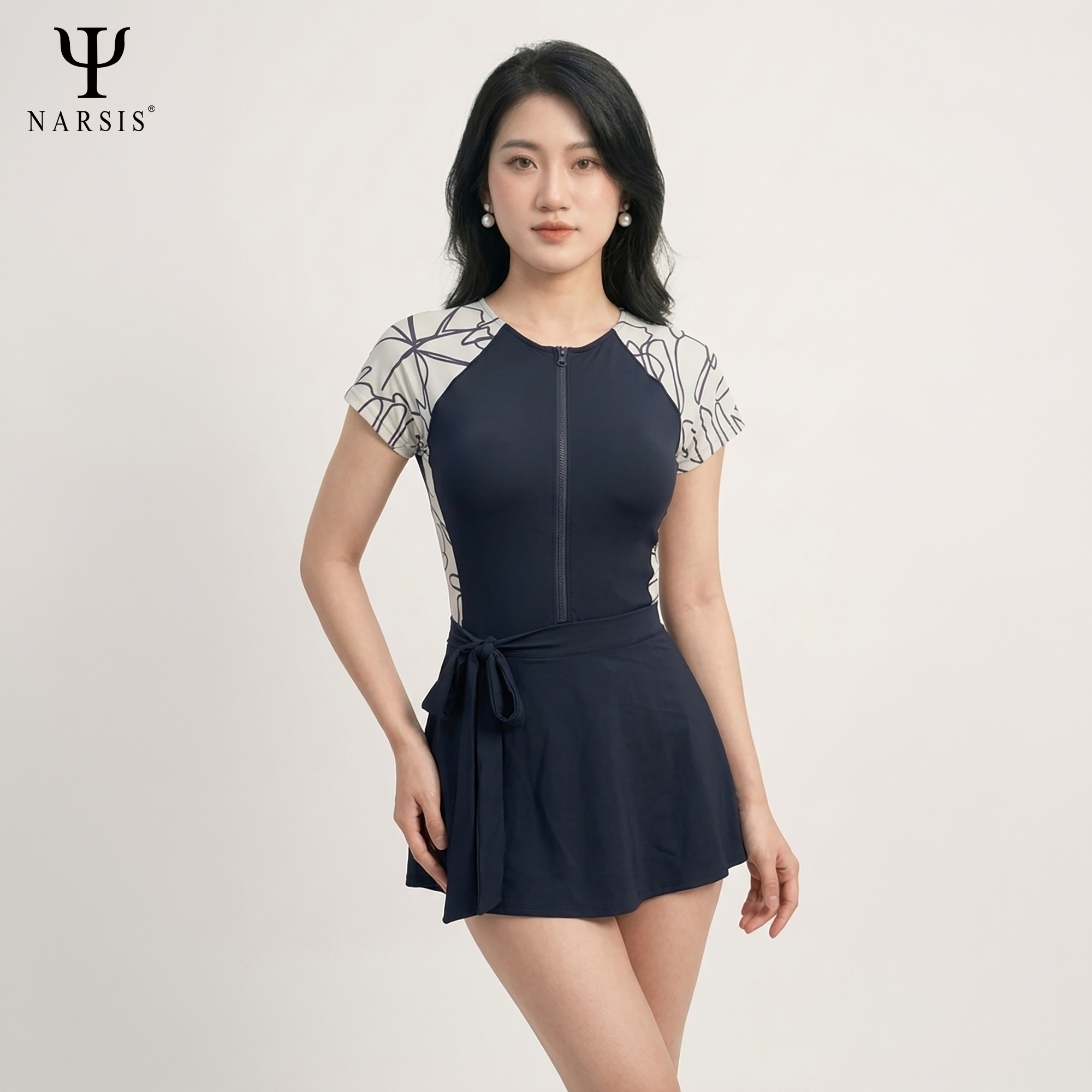 Bộ bơi nữ Narsis A25027: Đồ bơi liền thân tay cộc kèm váy tháo rời, có lót ngực, đồ bơi 2 lớp_thumbnail_19