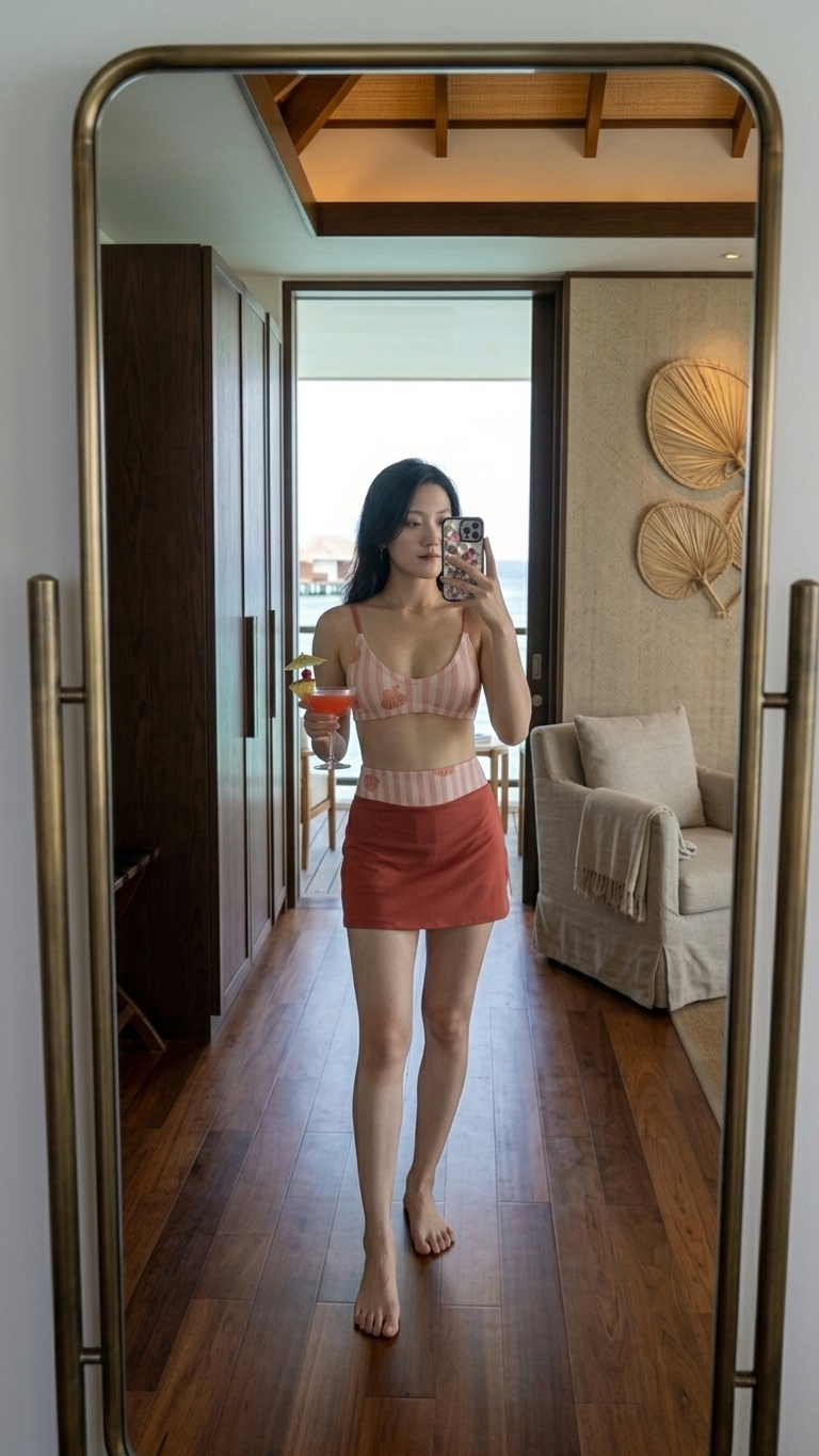 Bộ bơi nữ Narsis A25034: Set đồ bơi 2 mảnh kèm chân váy màu cam san hô_thumbnail_5