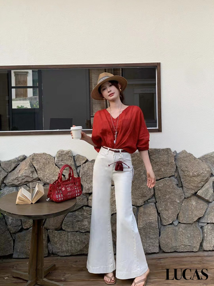 Quần Jeans ống loe + belt bản nhỏ + túi rút DIDO