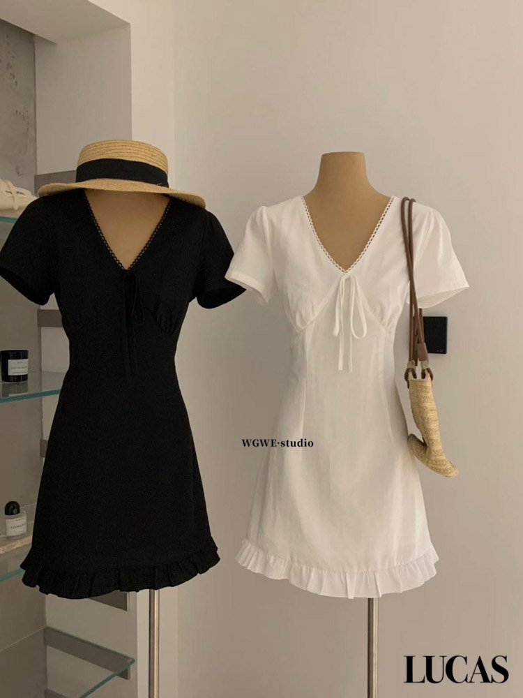 Váy thô thê hoa trễ vai nối ngực dọc cúc bọc chân xòe A viền ren gấu_thumbnail_3