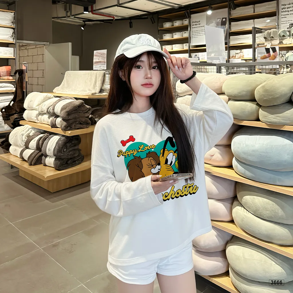 Áo thun boxy nữ tay dài form rộng hoạt hình cún Miucho 3666_thumbnail_3