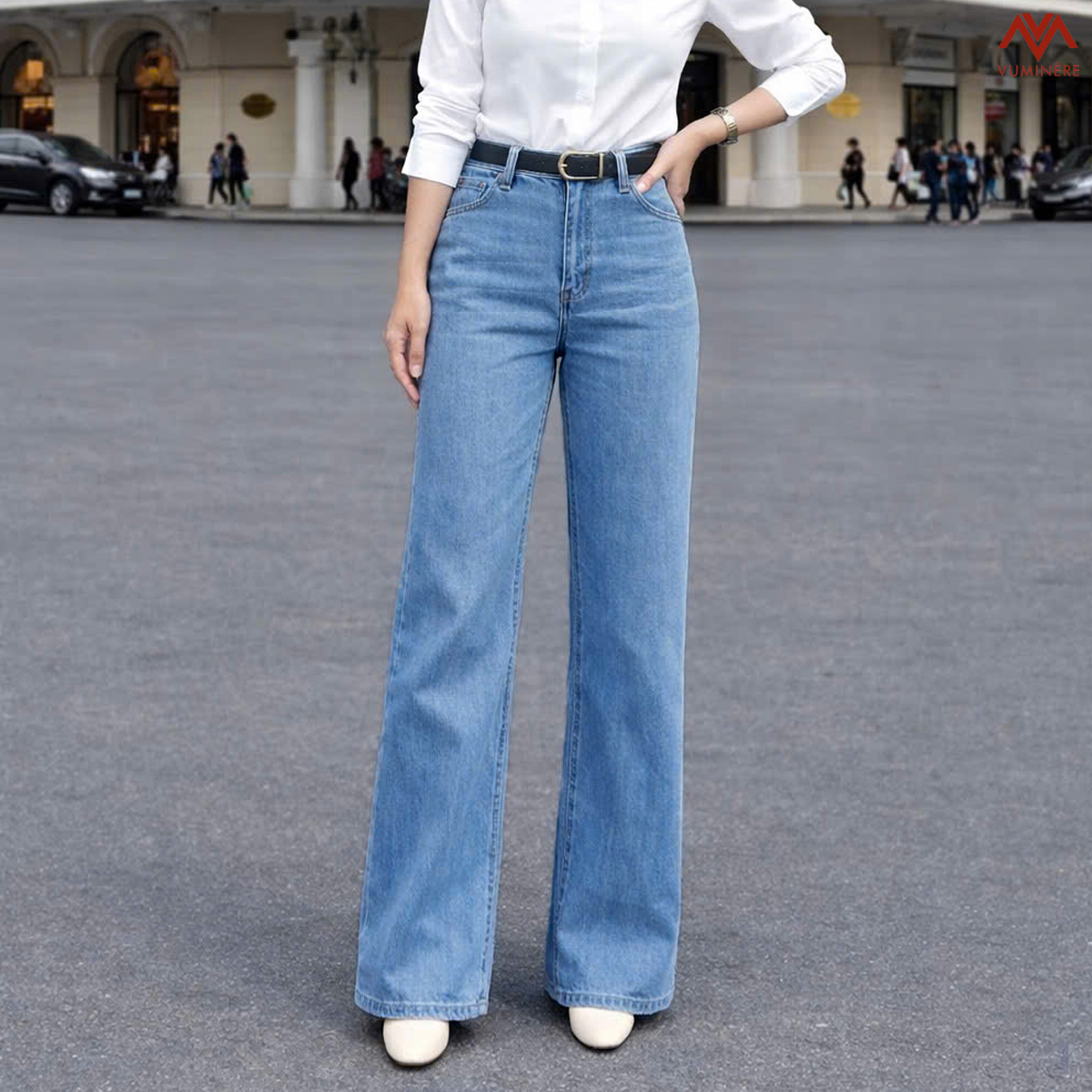 Quần Jeans nữ VUMINÉRE - Flared Jeans dáng loe nhẹ, mang đến vẻ ngoài thời thượng và Retro