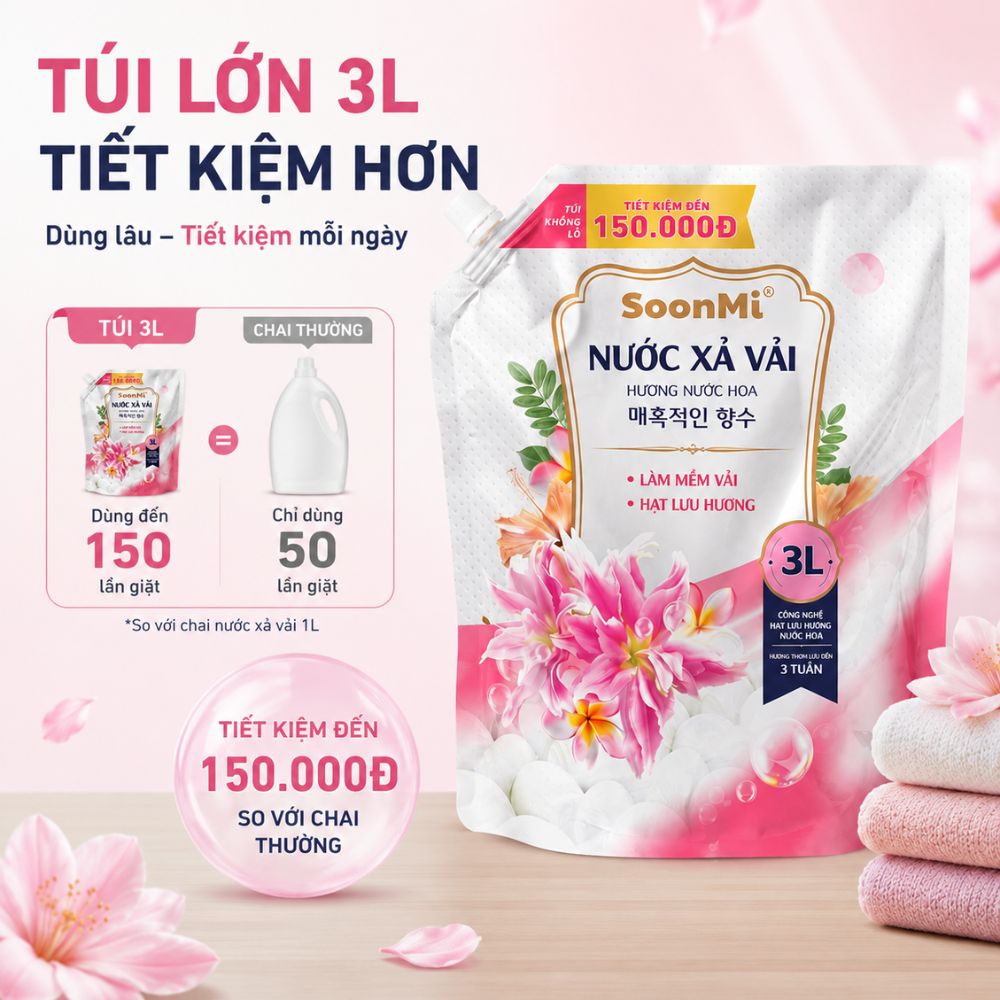 Nước Xả Vải Soonmi 3kg - Hương Nước Hoa -  Bí Quyết Quần Áo Mềm Mại, Ngát Hương Suốt 3 Tuần_thumbnail_10