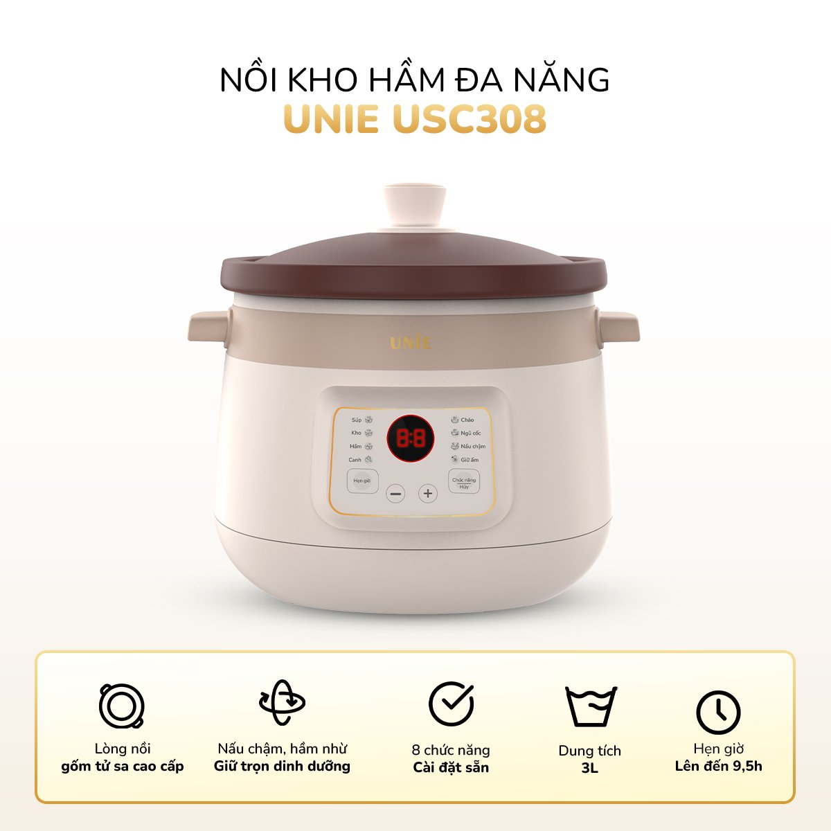 Nồi kho hầm đa năng UNIE USC308 dung tích 3L, lòng nồi gốm tử sa, 8 chức năng kho hầm_thumbnail_12