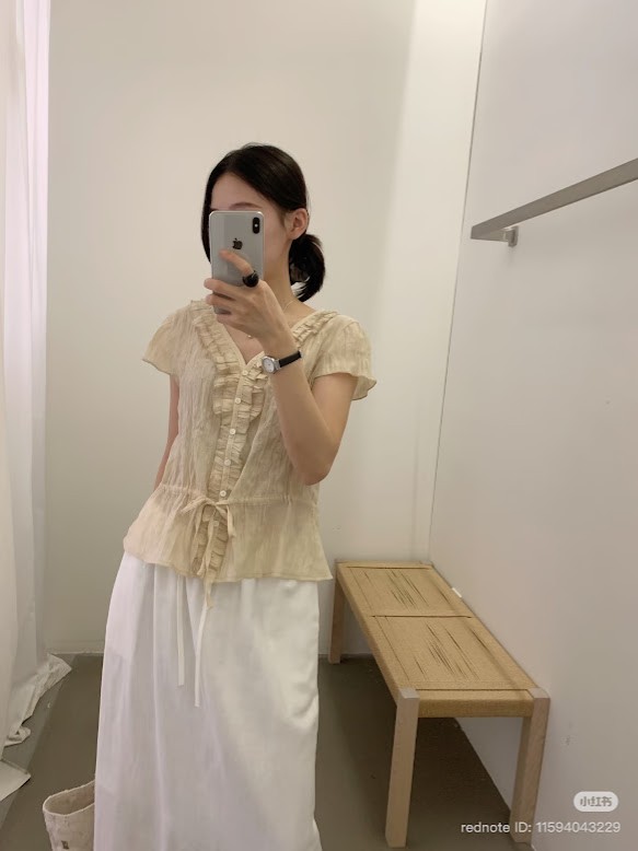 Lucas - Áo sơ mi tay hến vải linen, dây chun eo viền bèo nhỏ dọc cổ áo_thumbnail_3