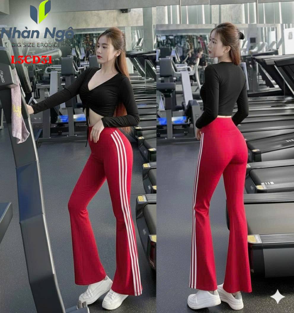 Set Tập Thể Thao Nữ Croptop Rút Dây phối màu Quần Ống Loe Cạp Cao L3CD