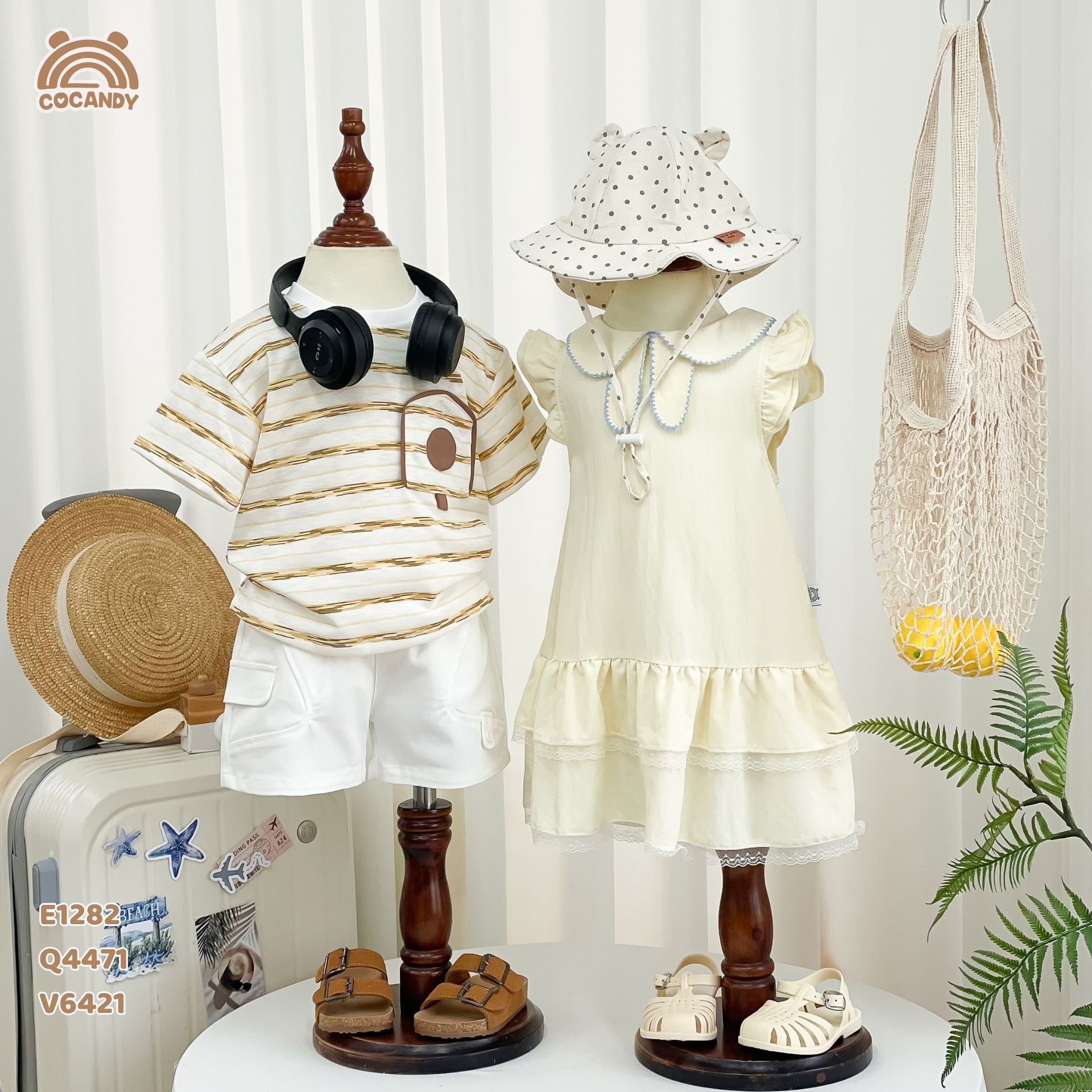Áo cộc cotton kẻ VÀNG BE phối túi ngực hòm thư_thumbnail_5
