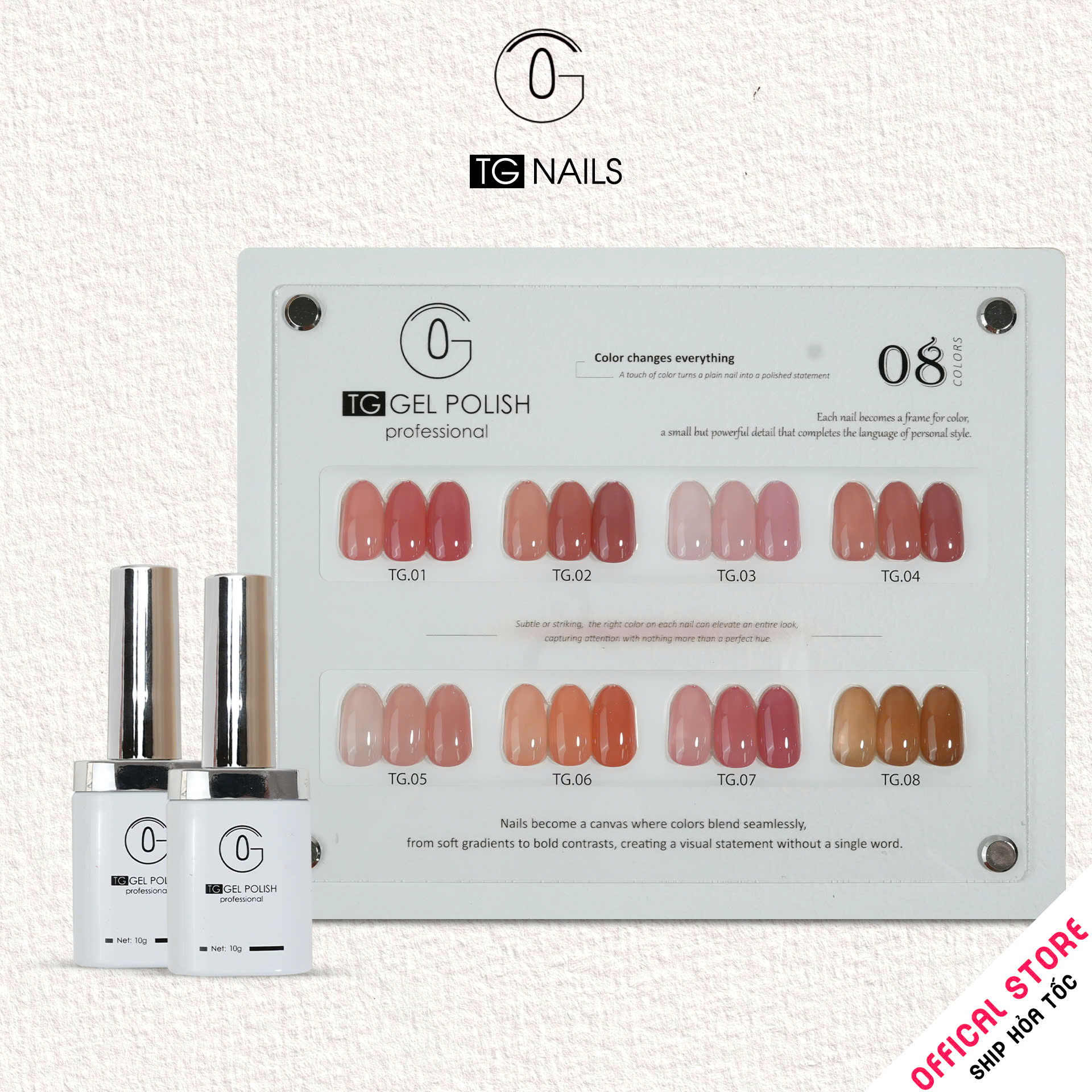 Combo 8 màu Thạch Hồng đục TG Nails kèm bảng màu