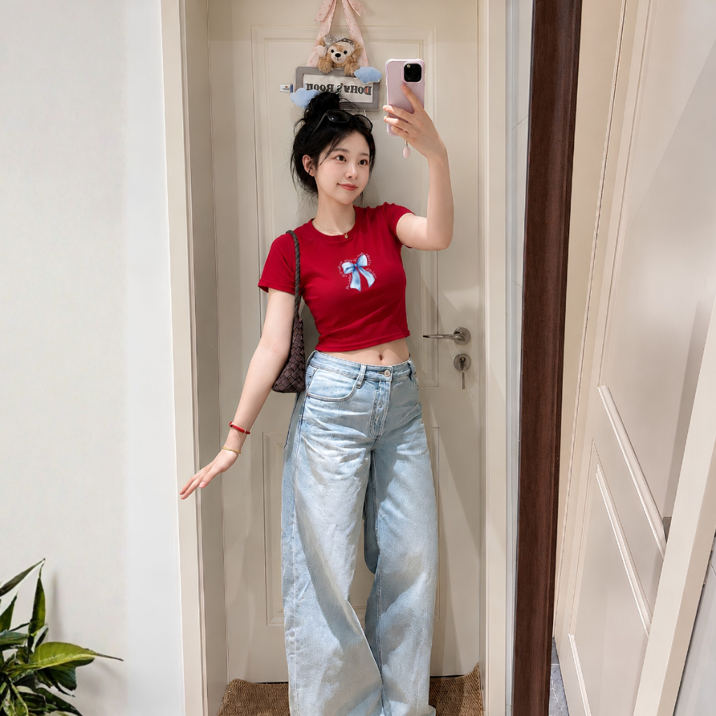 [Form ôm] Áo croptop body in nơ xanh nhiều chữ - Loza CR8610_thumbnail_4