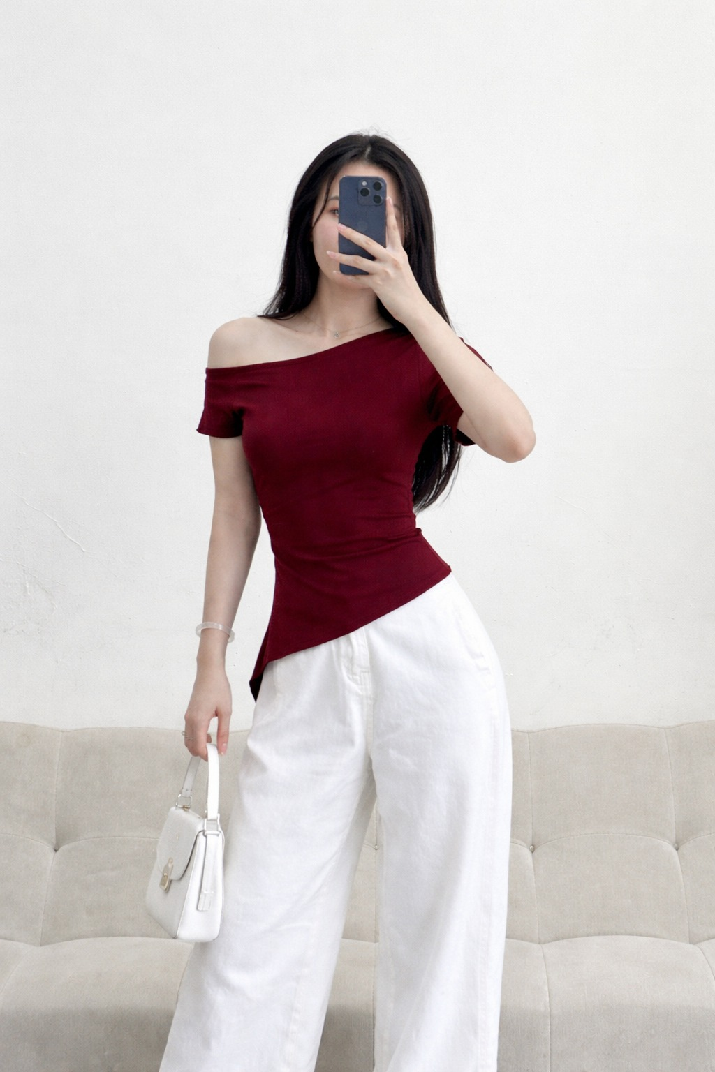 Áo Thun Nữ Slimfit TN lệch vai nhún eo tà dài LUH.8869  (C) (0687)