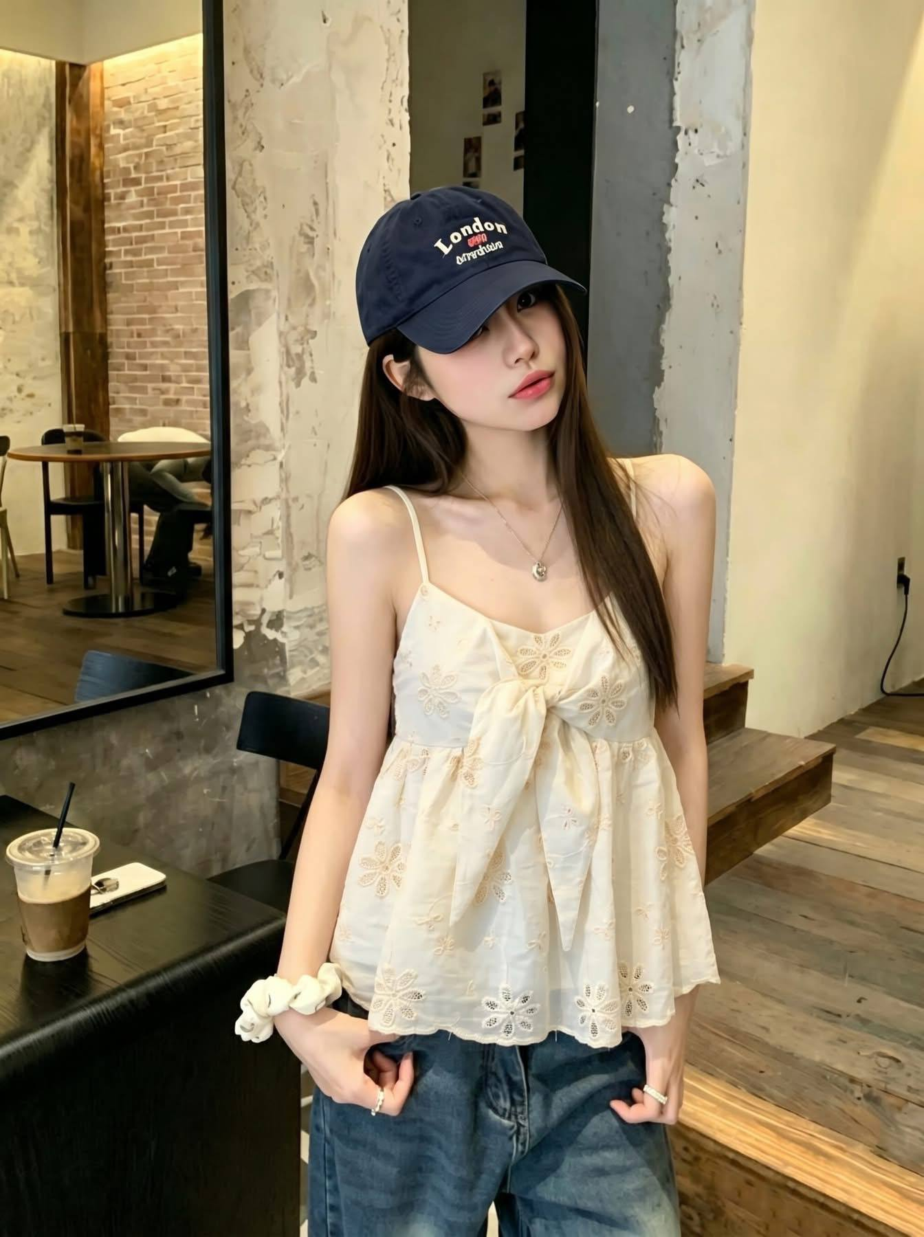 Áo Kiểu Nữ 2 Dây ren hoa nơ ngực LUH.9012 (C) (0687)_thumbnail_2