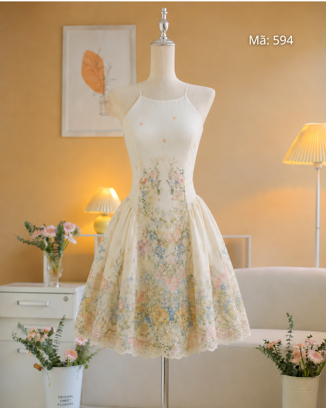 Đầm Xoè Thêu Hoa Nổi