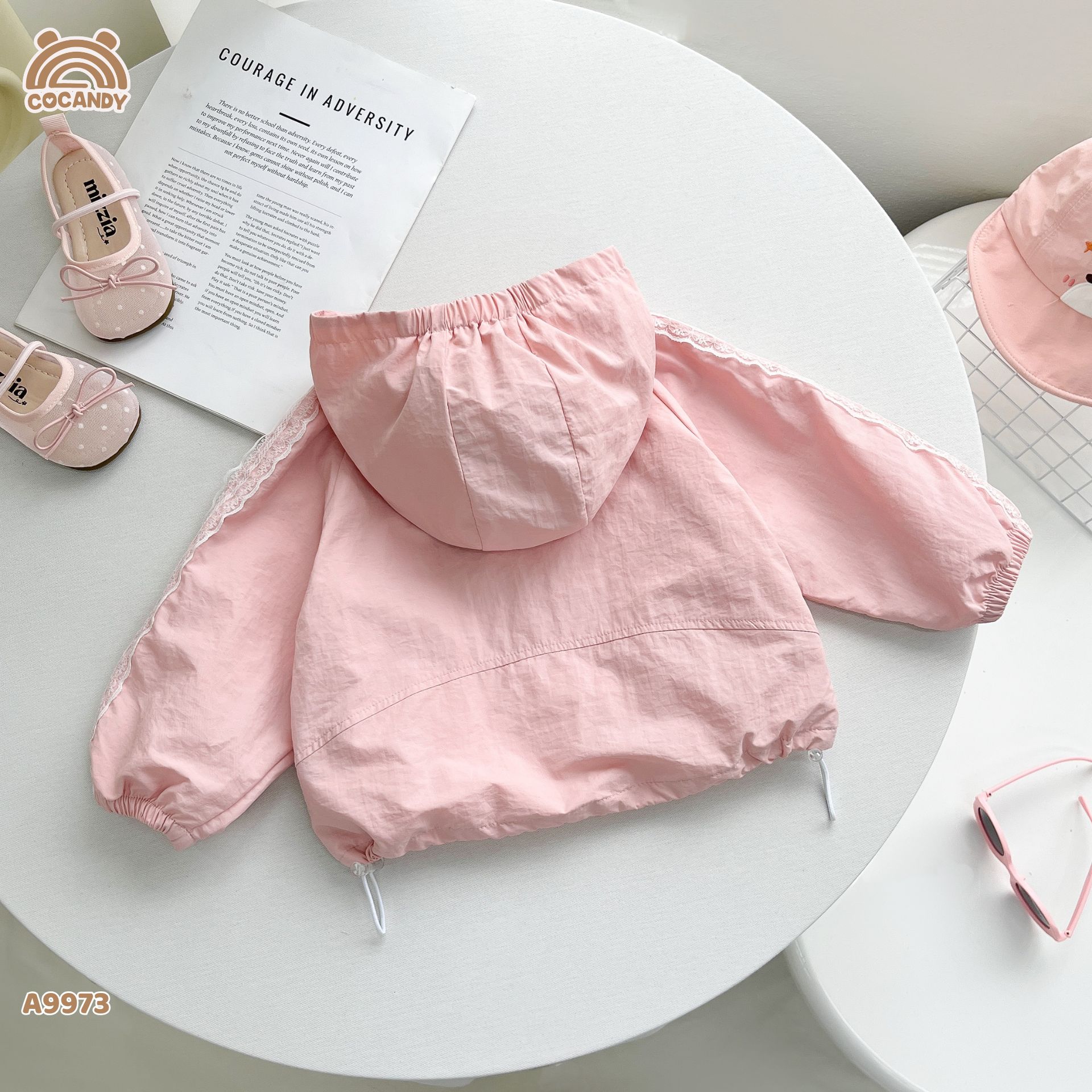 Áo khoác gió HỒNG phối nơ tay viền ren_thumbnail_4