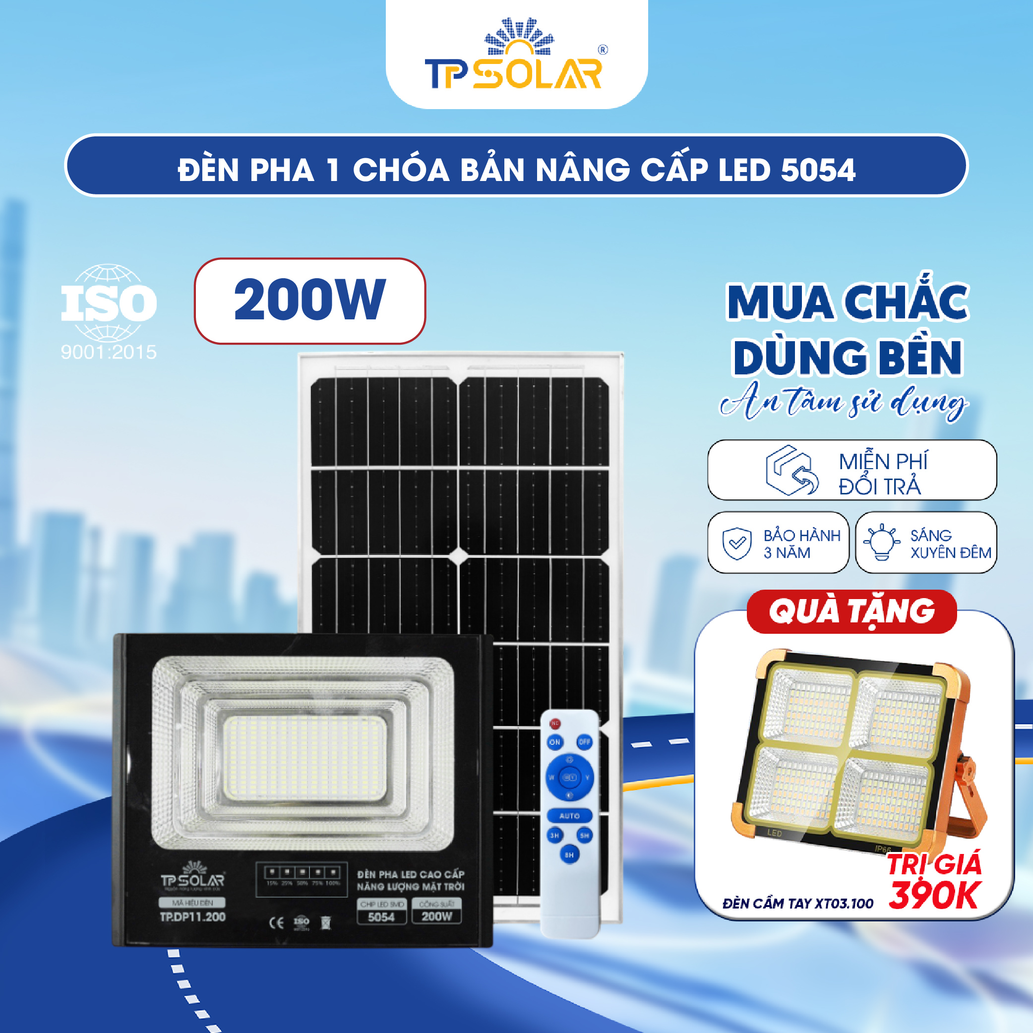 Đèn pha 1 chóa bản nâng cấp led 5054 năng lượng mặt trời TP.DP11