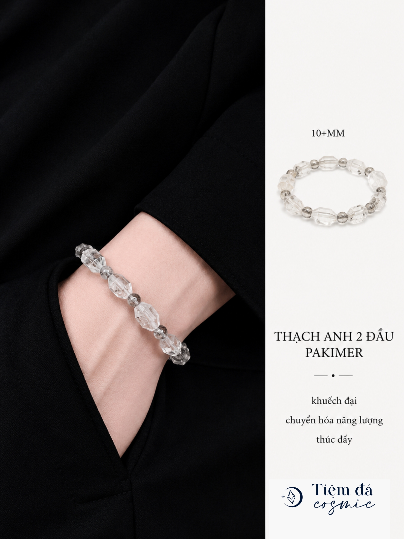 Vòng Tay Thạch Anh 2 Đầu (Double-Terminated Quartz) Xuất Xứ Pakistan