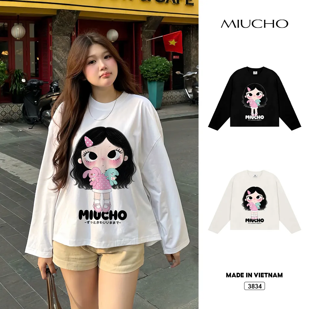 Áo thun boxy tay dài Baby Girl raglan mix màu Miucho 3834
