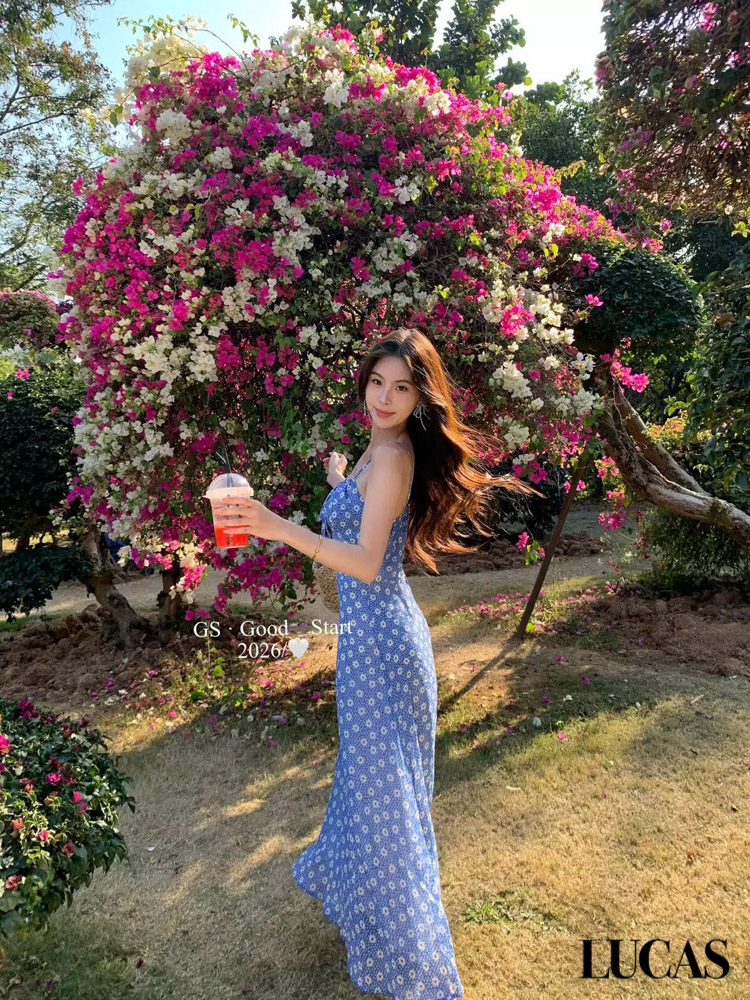 Váy hoa nhí maxi 2 dây rút ngực GS