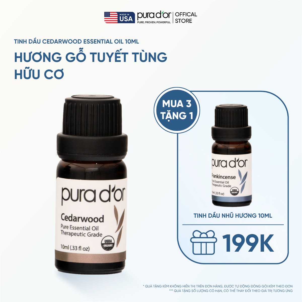 Tinh Dầu Gỗ Tuyết Tùng Hữu Cơ PURA D’OR Therapeutic Grade Cedarwood Essential Oil 10ml