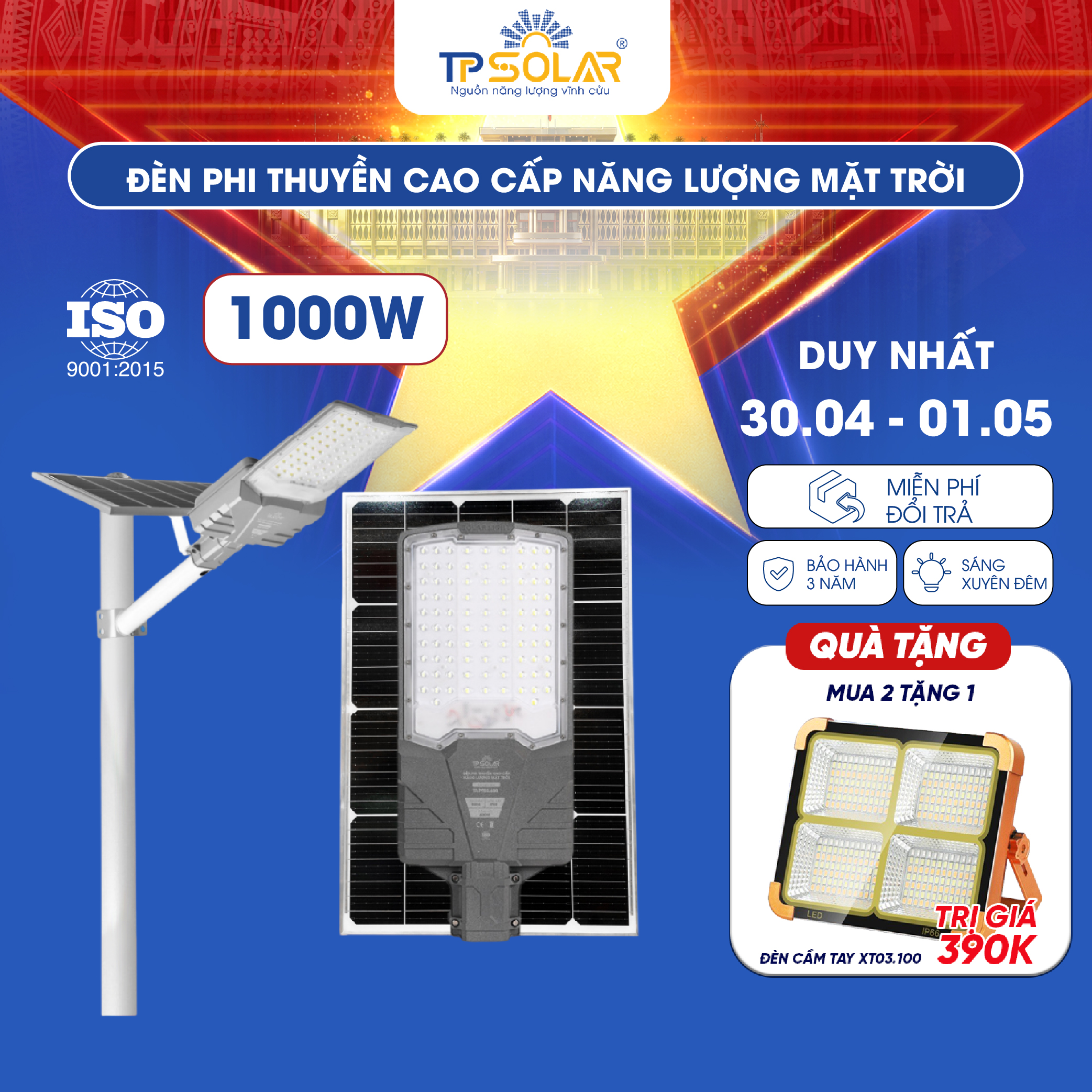 Đèn phi thuyền cao cấp năng lượng mặt trời TP.PT11.1000