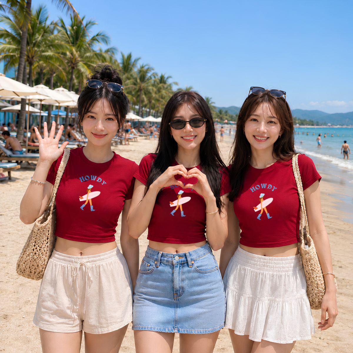 [Form Ôm] Áo croptop hình cô gái cầm ván lướt và chữ 'Howdy'- Loza CR8605 CR8605