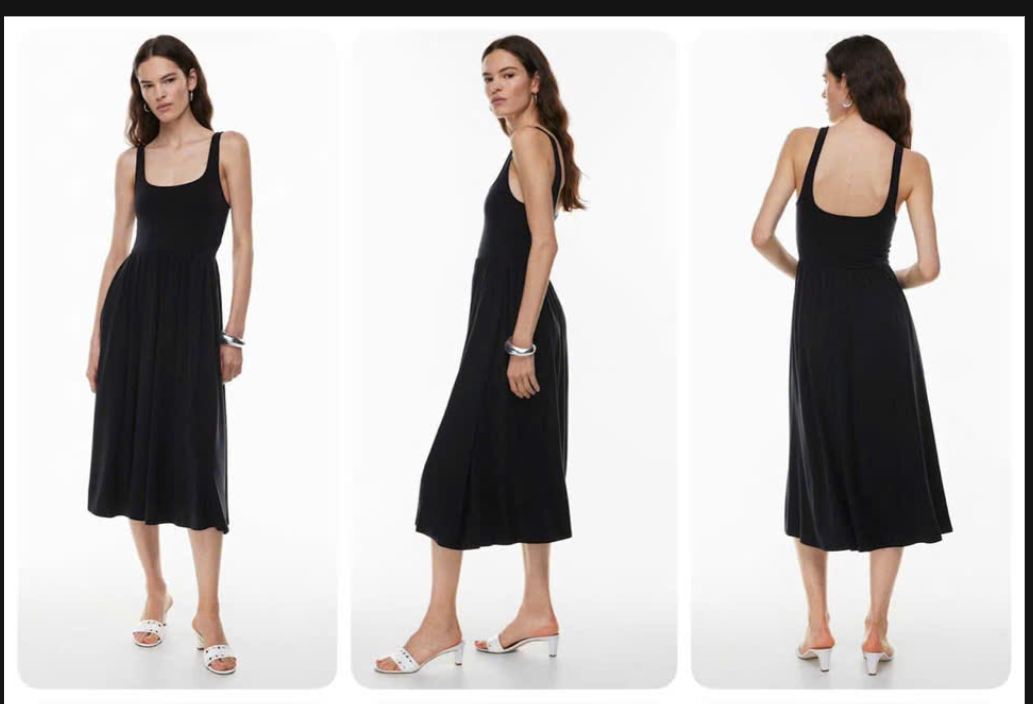 E683 ĐẦM HAI DÂY ĐEN MIDI