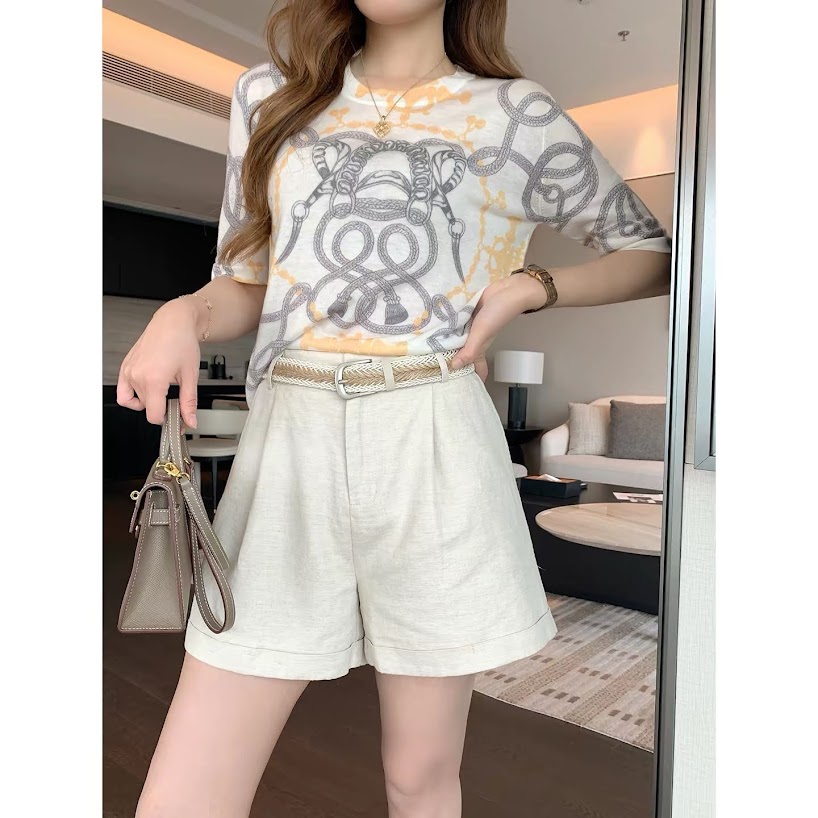Lucas - Quần sóc linen xước cài cúc lưng chun, gấu gập + belt tết 2 màu