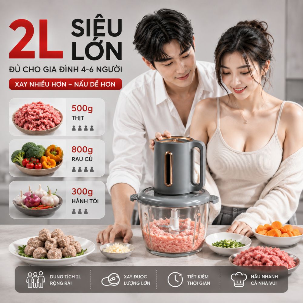 Máy xay thịt cối thủy tinh 2L tặng kèm cối inox Mishio MK444_thumbnail_3
