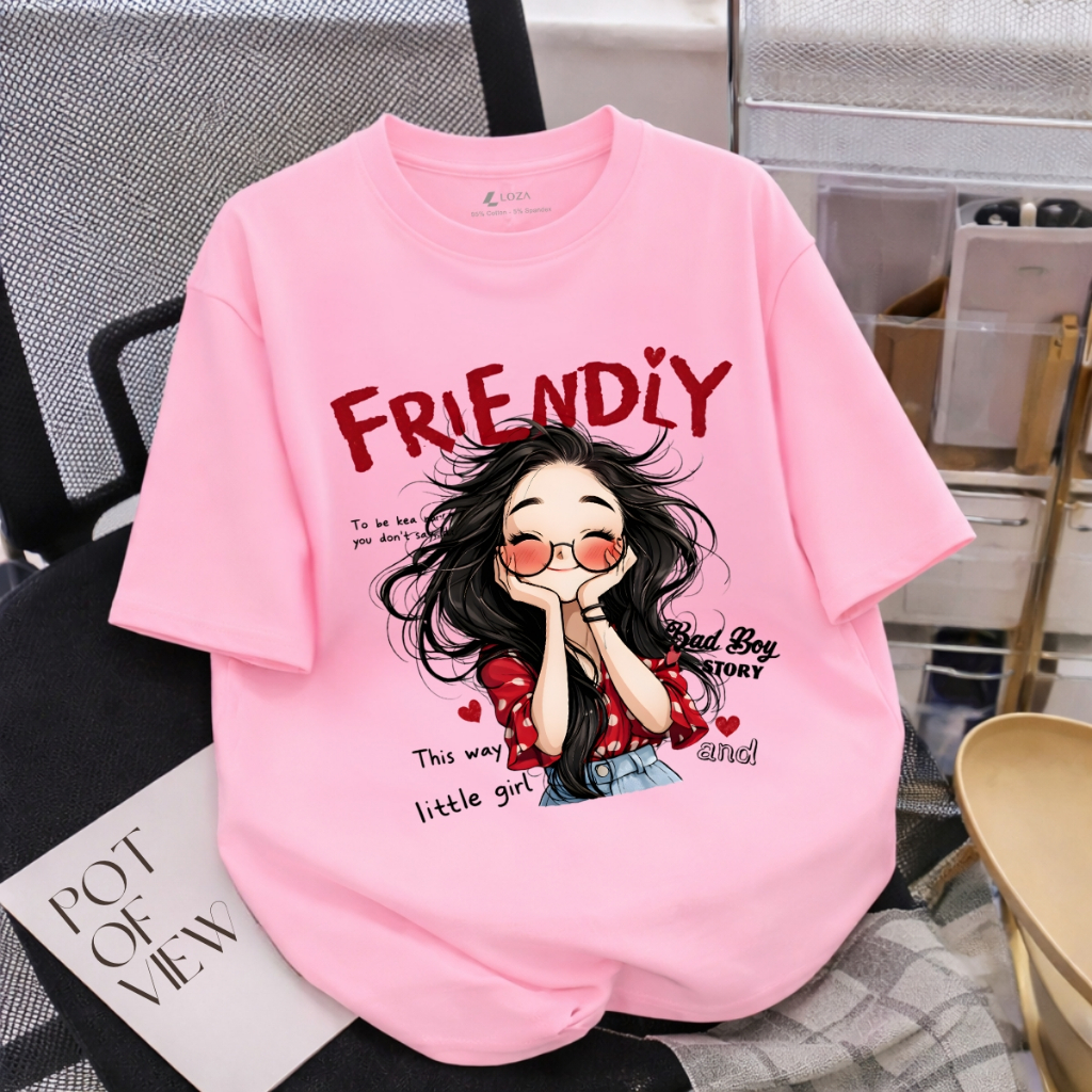 Áo phông nữ dáng rộng NA03 nhiều màu in hình cô gái chất liệu thun cotton co giãn 4 chiều Loza RT8540 RT8540