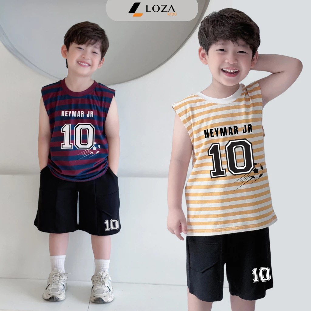 Bộ ba lỗ họa tiết kẻ ngang bé trai hình số 10 NEYMAR - Loza Kids IB655 IB655