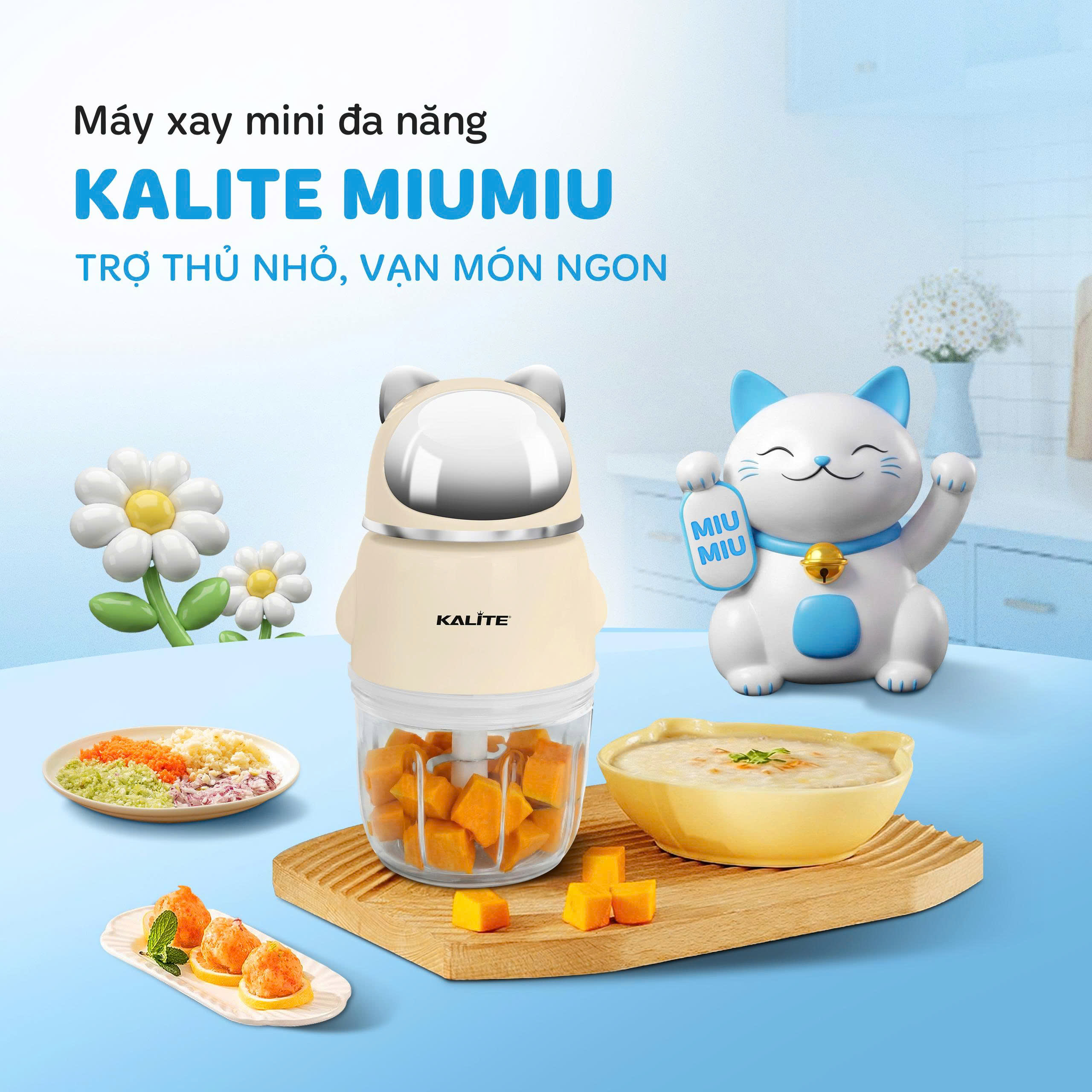 Máy xay mini đa năng Kalite MiuMiu, dung tích 350ml, lưỡi dao 6 bằng inox304, bắt mắt với điểm nhấn tai mèo thần tài_thumbnail_6