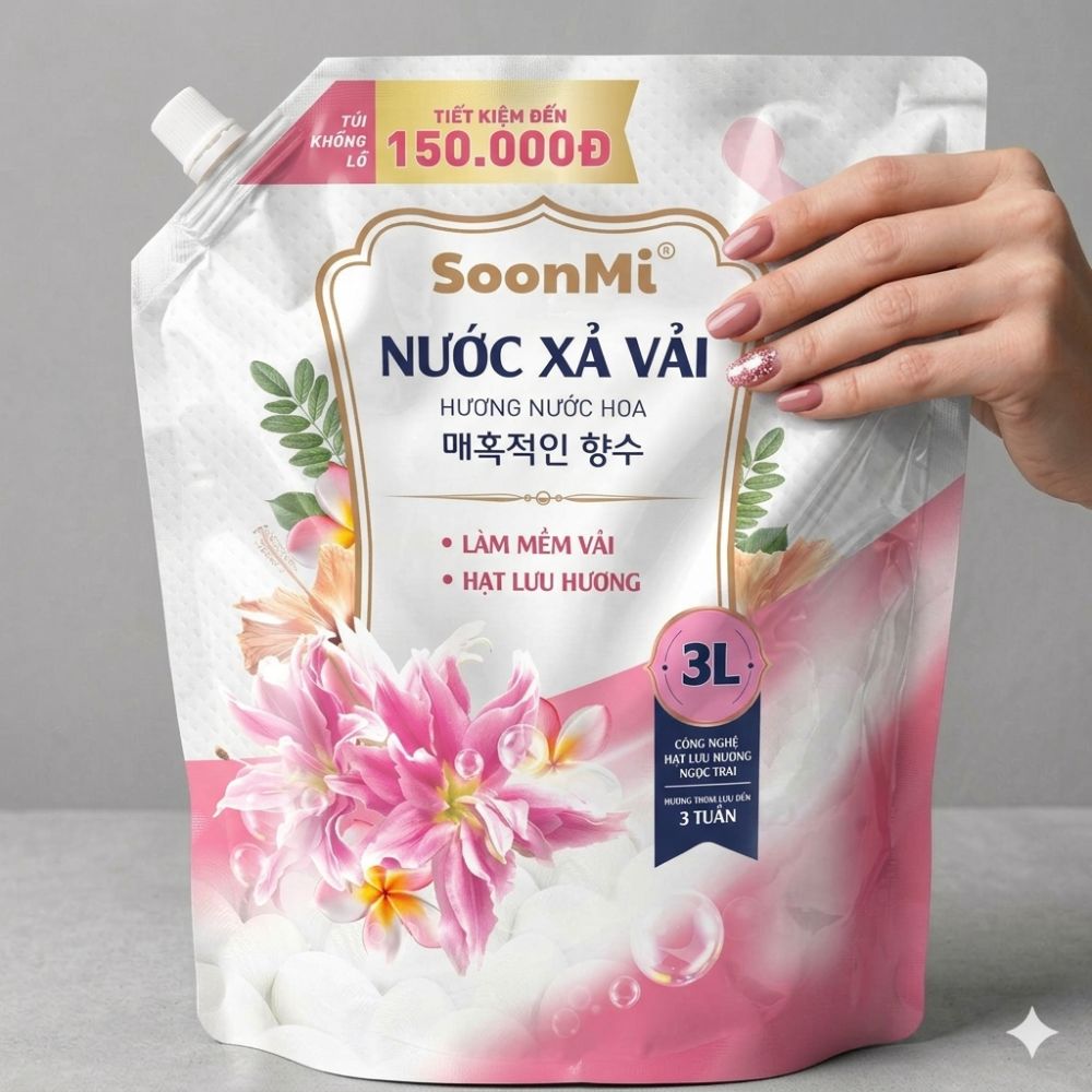 Nước Xả Vải Soonmi 3kg - Hương Nước Hoa -  Bí Quyết Quần Áo Mềm Mại, Ngát Hương Suốt 3 Tuần