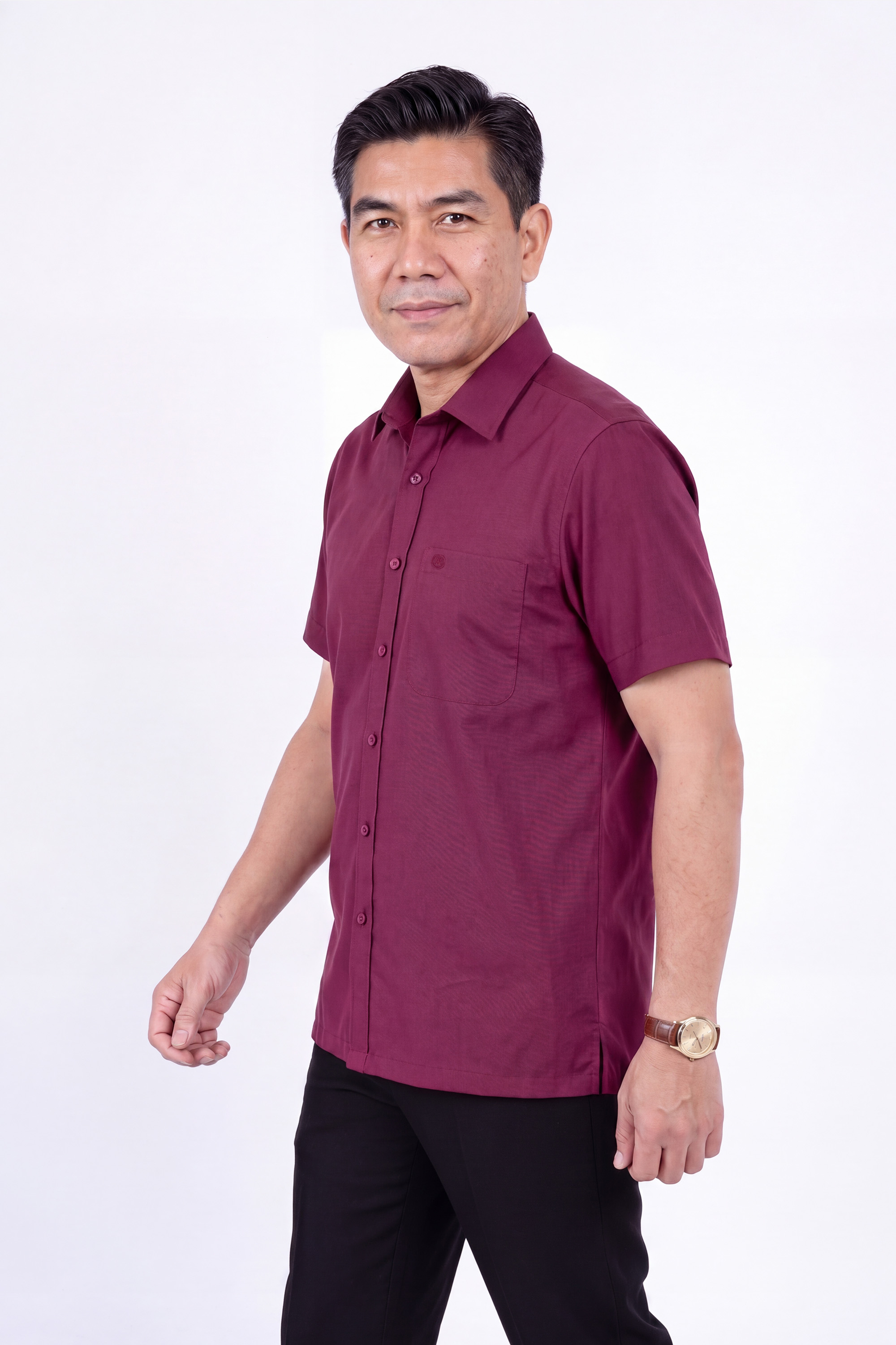 Áo Sơ Mi Cotton Trơn Cộc Tay Nam Trung Niên Mềm Mại Thấm Hút Tốt Màu Trắng_thumbnail_32