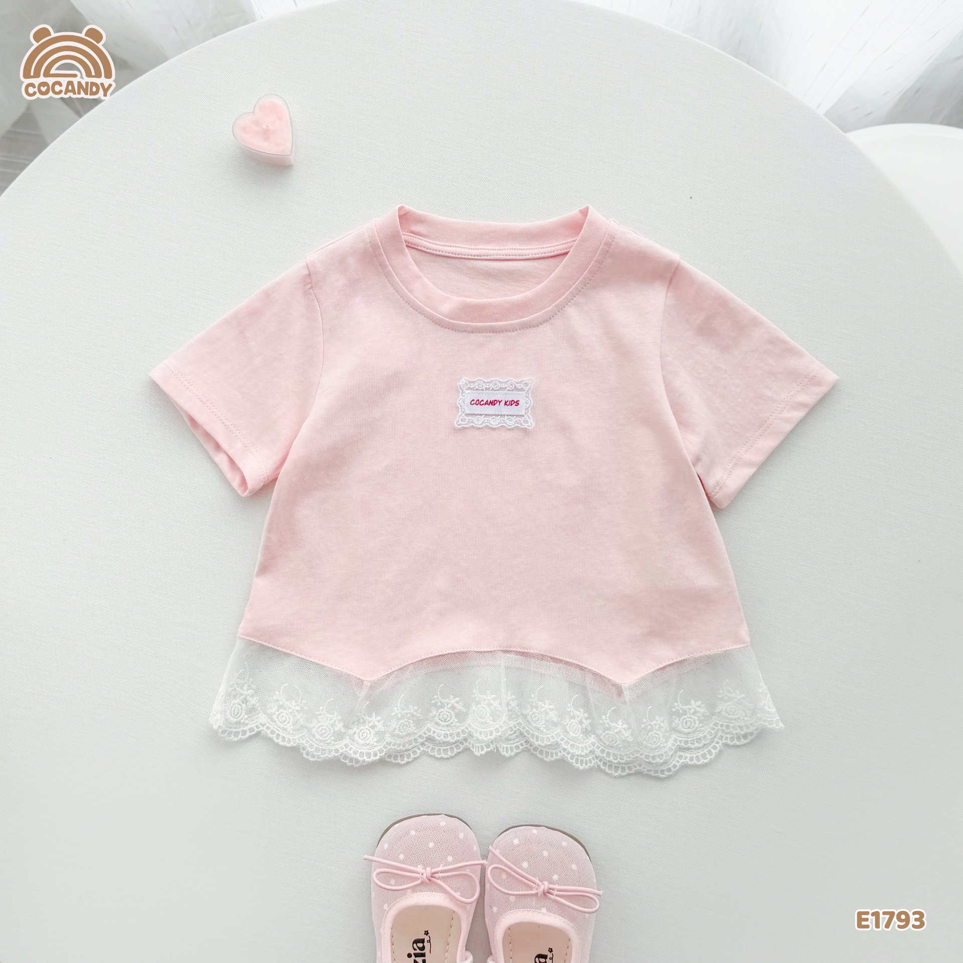Áo cộc cotton HỒNG phối bèo ren gấu_thumbnail_1