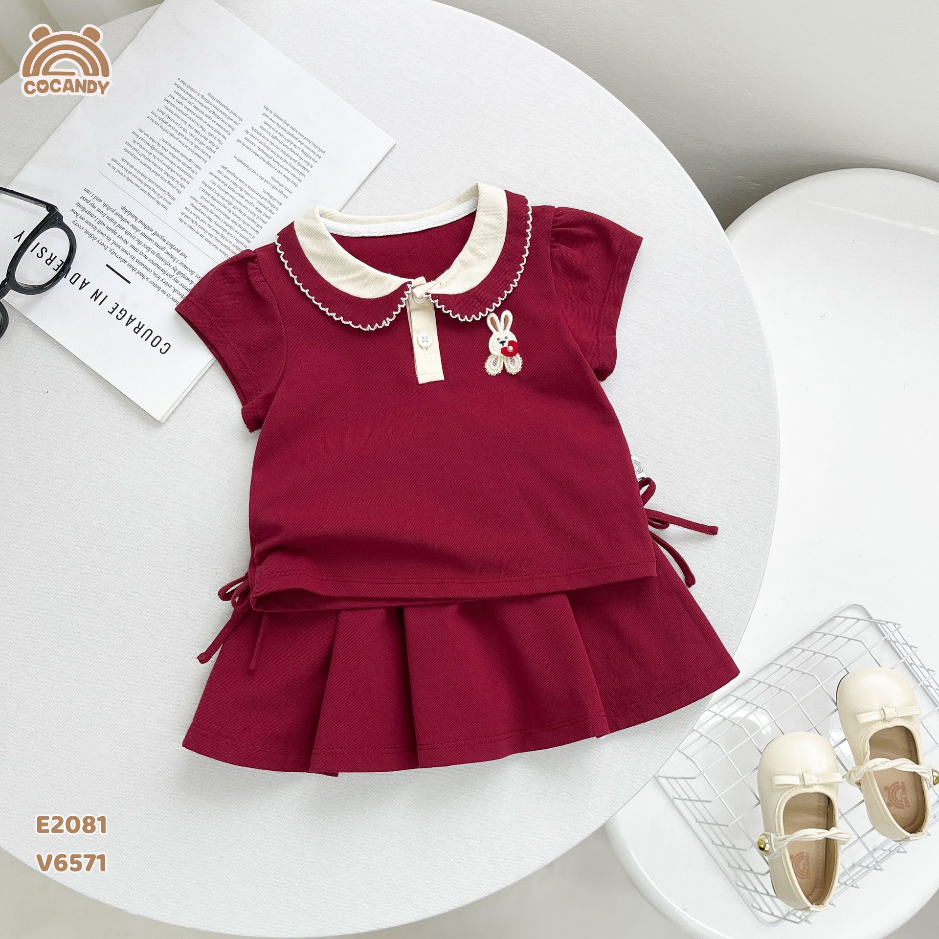 Áo cộc polo ĐỎ tag thỏ cổ sen