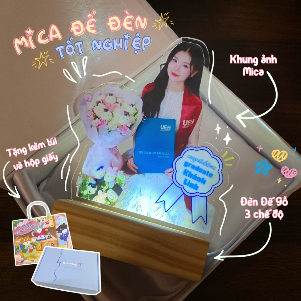 Khung Ảnh Mica Đế Đèn LED - Mẫu tốt nghiệp cắt theo viền
