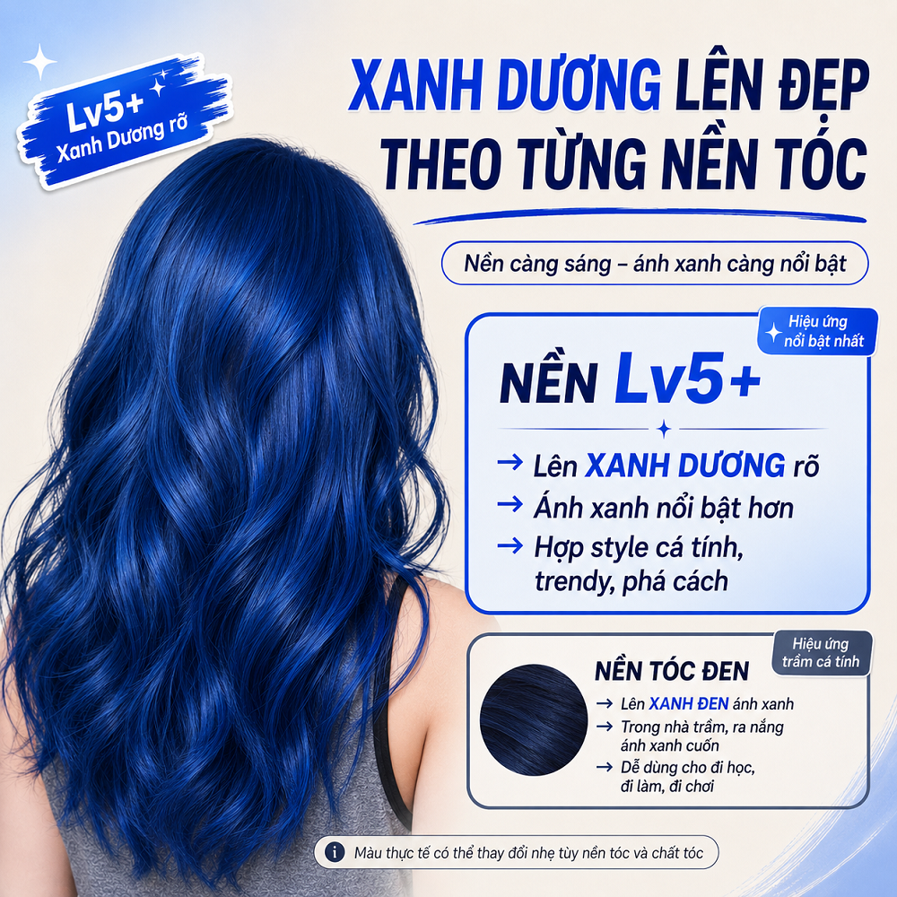 Thuốc Nhuộm Tóc Xanh Dương Denim Blue Tự Nhuộm Tại Nhà, Lên Xanh Dương / Xanh Đen Ánh Xanh, Kèm Oxi Và HDSD Tiếng Việt_thumbnail_2