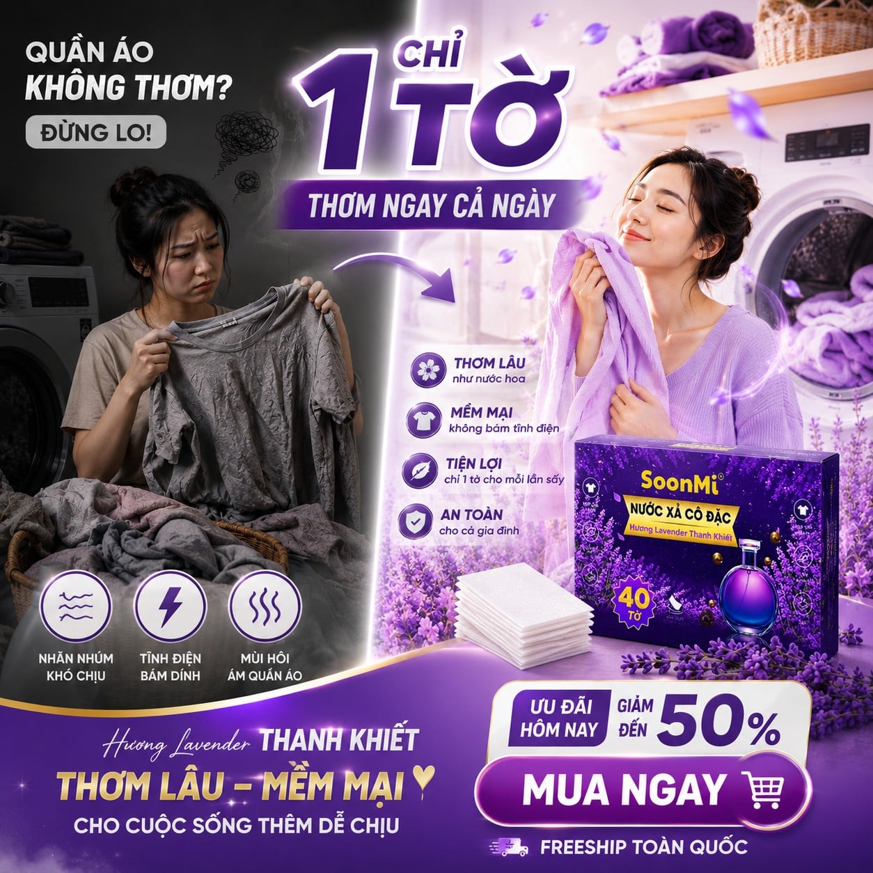 Giấy Thơm Quần Áo SoonMi Hương Lavender - chuyên dụng máy giặt sấy, máy sấy quần áo, khử mùi xe hơi, thơm tủ áo_thumbnail_16