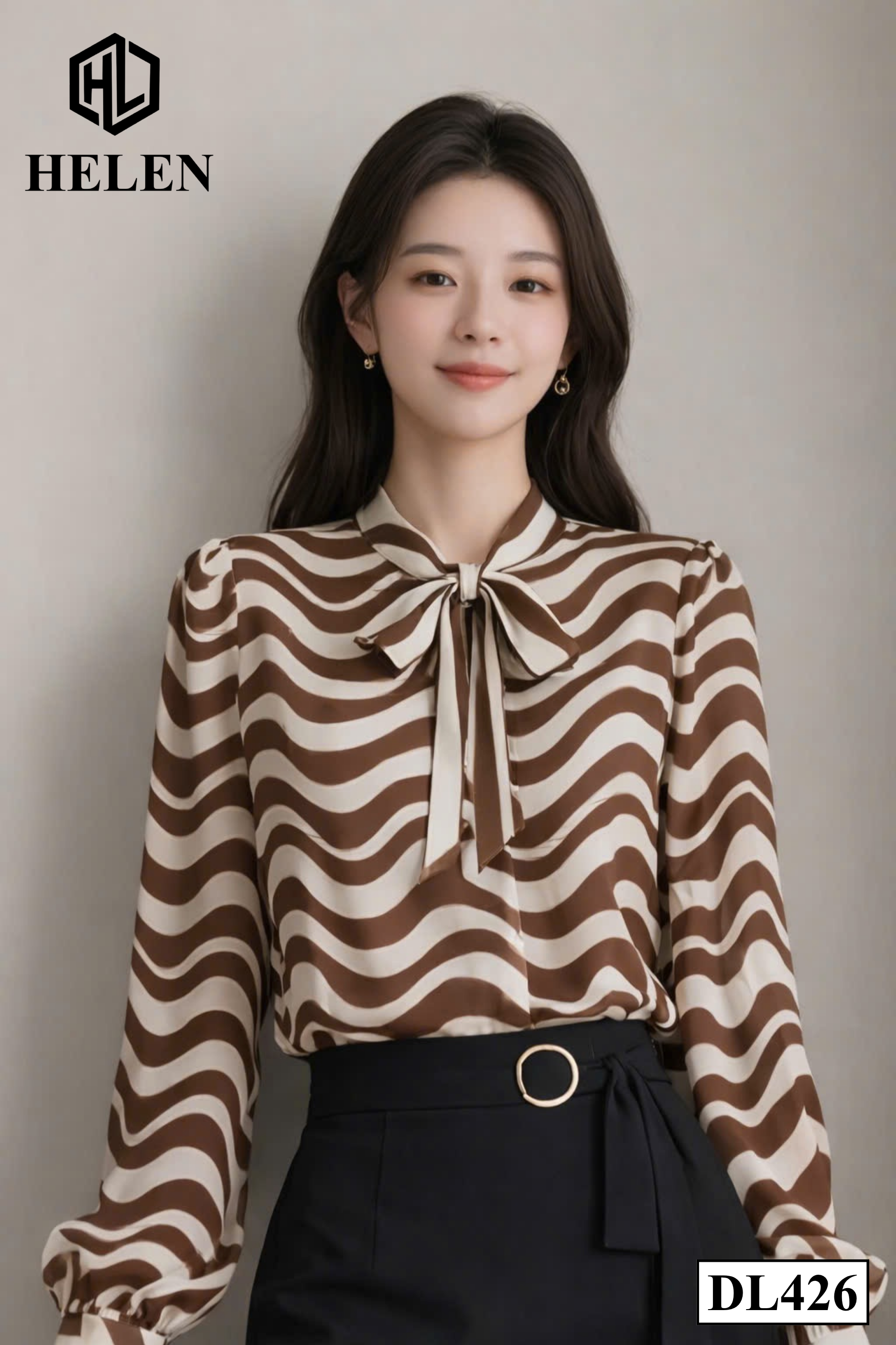 Đầm liền giả set kẻ nâu phối chân đen DL426_thumbnail_3