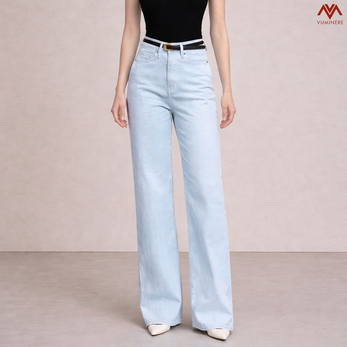 Quần Jeans nữ VUMINÉRE - Flared Jeans dáng loe nhẹ, mang đến vẻ ngoài thời thượng và Retro