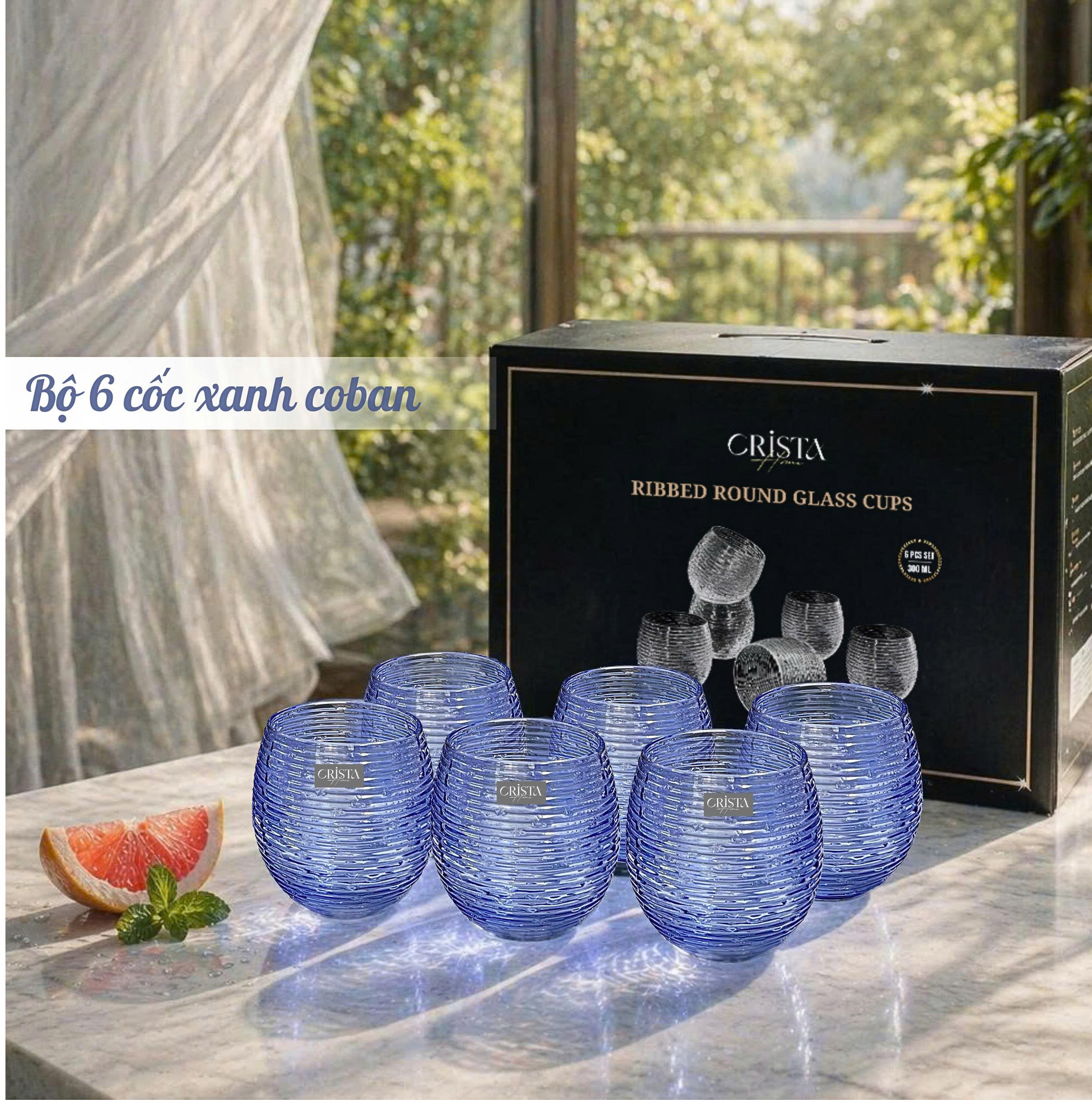Set 6 cốc thủy tinh dáng bầu vân ngang 300ml Crista Home 60254_thumbnail_14