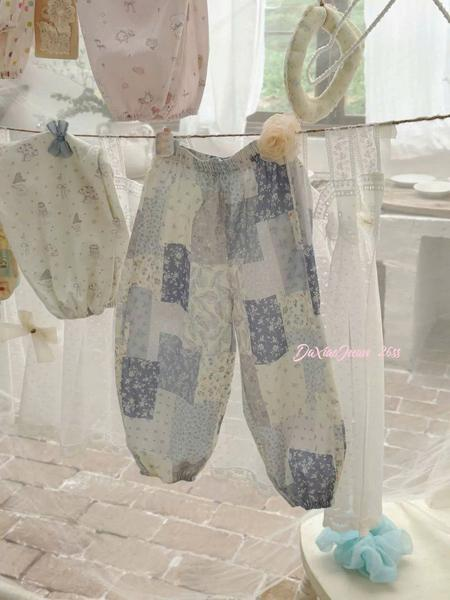 DX07 - Quần dài thô màu xanh dương họa tiết hoa hãng DXJ (sz 90-140)