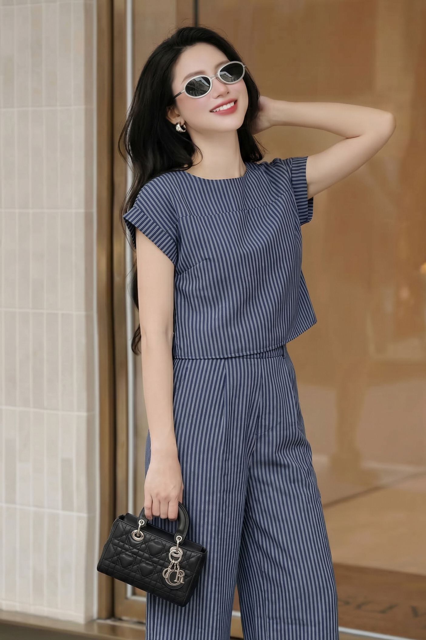 Bộ quần kẻ tím than 26506