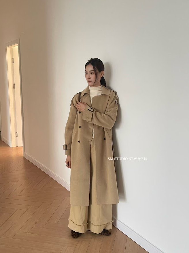 Áo khoác dạ sm cổ vest tay dài đai vai, đai tay dáng dài_thumbnail_2
