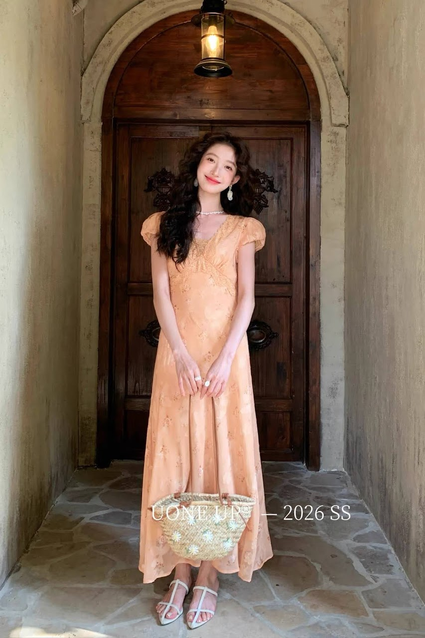 Lucas - Váy hoa tay hến bom phối viền ren chân xòe dáng maxi_thumbnail_1