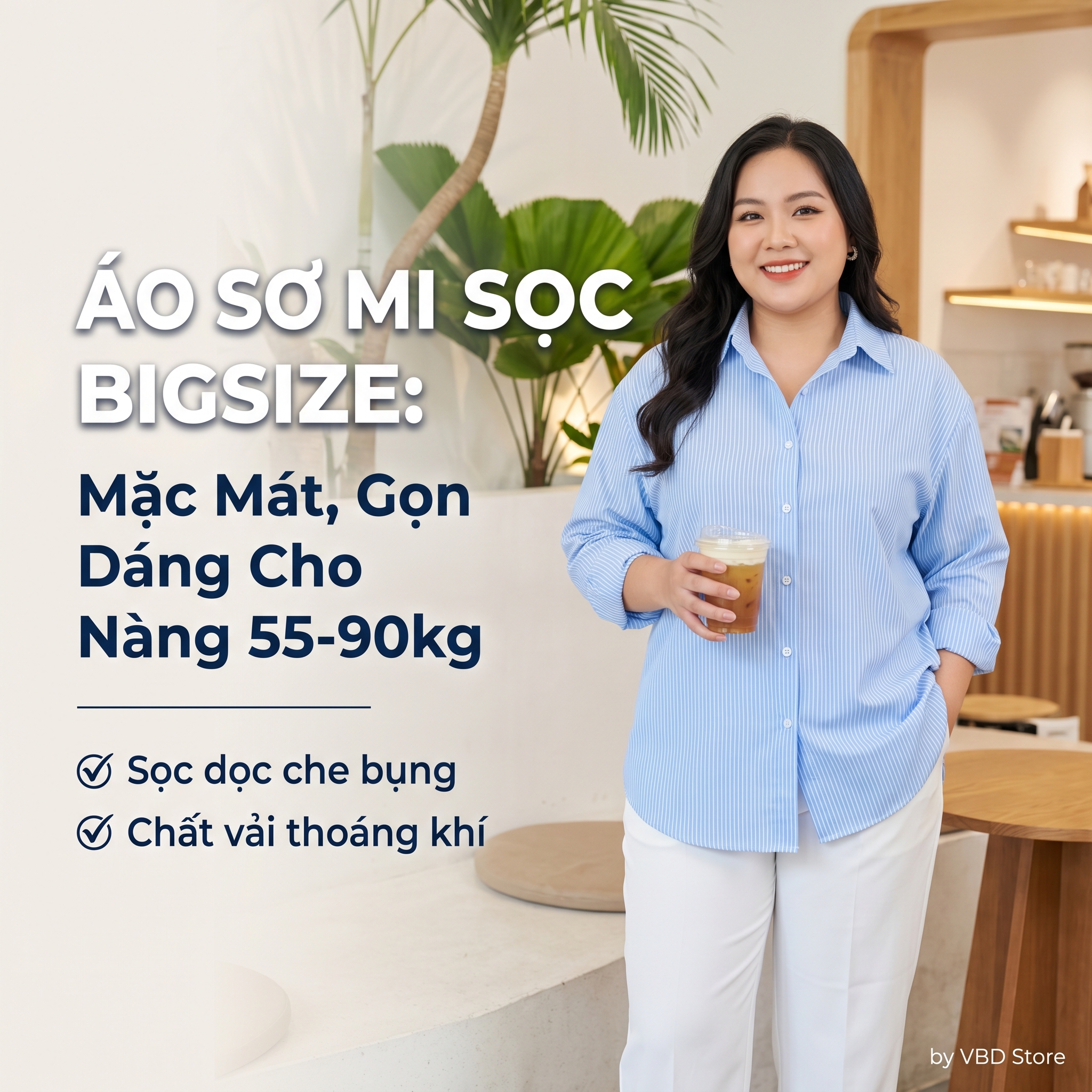 Áo Sơ Mi Sọc Bigsize Mặc Mát Gọn Dáng 55–90kg