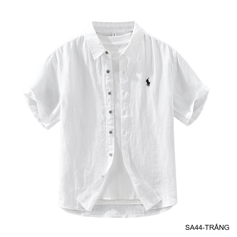 SA44 - Áo sơ mi nam tay ngắn vải lanh thoáng mát phong cách Nhật, cổ lật thêu logo nhỏ_thumbnail_6