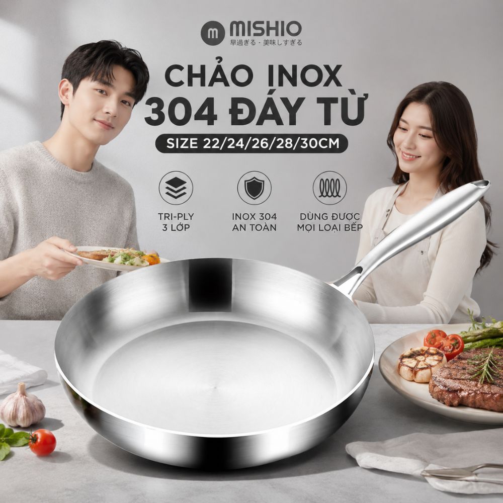 Chảo Inox đáy từ 3 Lớp Mishio Size 22 cm MK433 – Đúc Nguyên Khối, Đáy Từ, An Toàn Vượt Trội_thumbnail_9