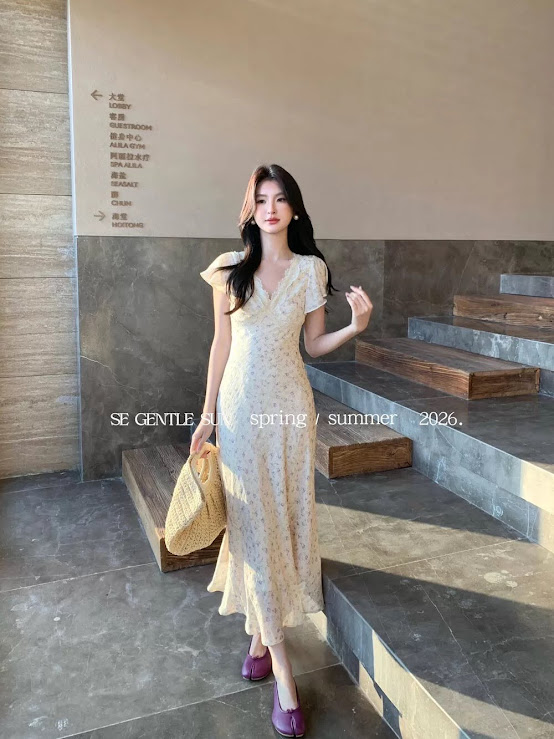Lucas - Váy hoa tay hến bom phối viền ren chân xòe dáng maxi_thumbnail_1