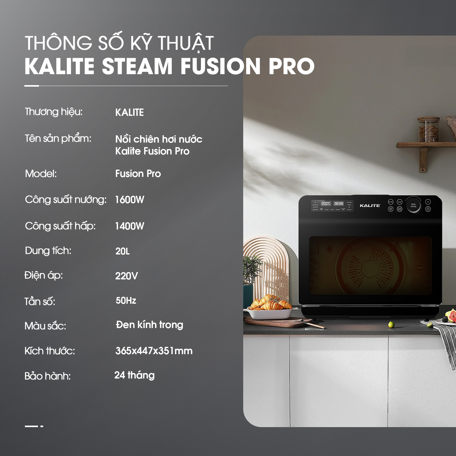 Nồi chiên hơi nước KALITE STEAM FUSION PRO, 4in1 chiên, hấp, nướng, rã đông, 20 lít_thumbnail_7